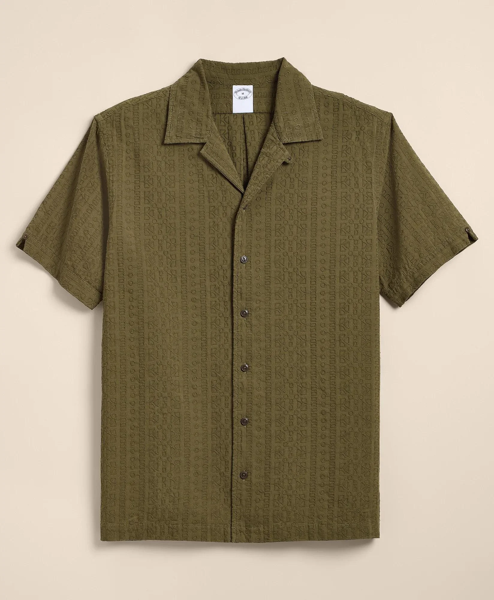 Cotton Embroidered Geo Camp Collar Short-Sleeve Shirt - 1