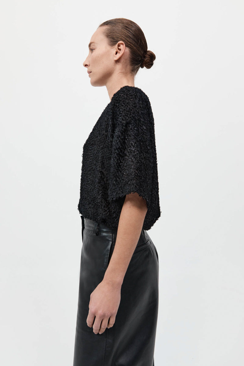Feathered Silk Tee - Black - 6