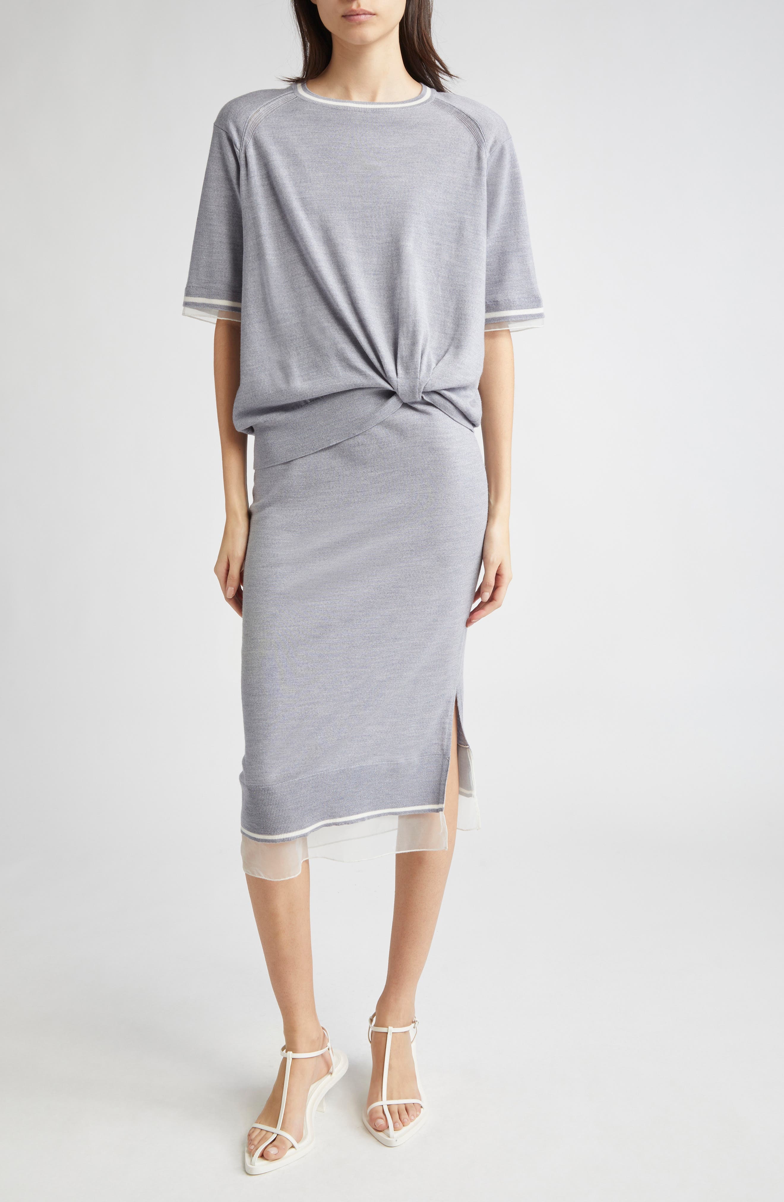 3.1 Phillip Lim Short Sleeve Knit Wool Dress in Grey Melange at Nordstrom - 5