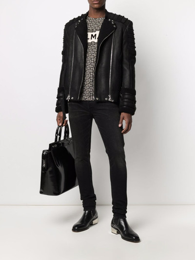 Balmain shearling-trim biker jacket outlook