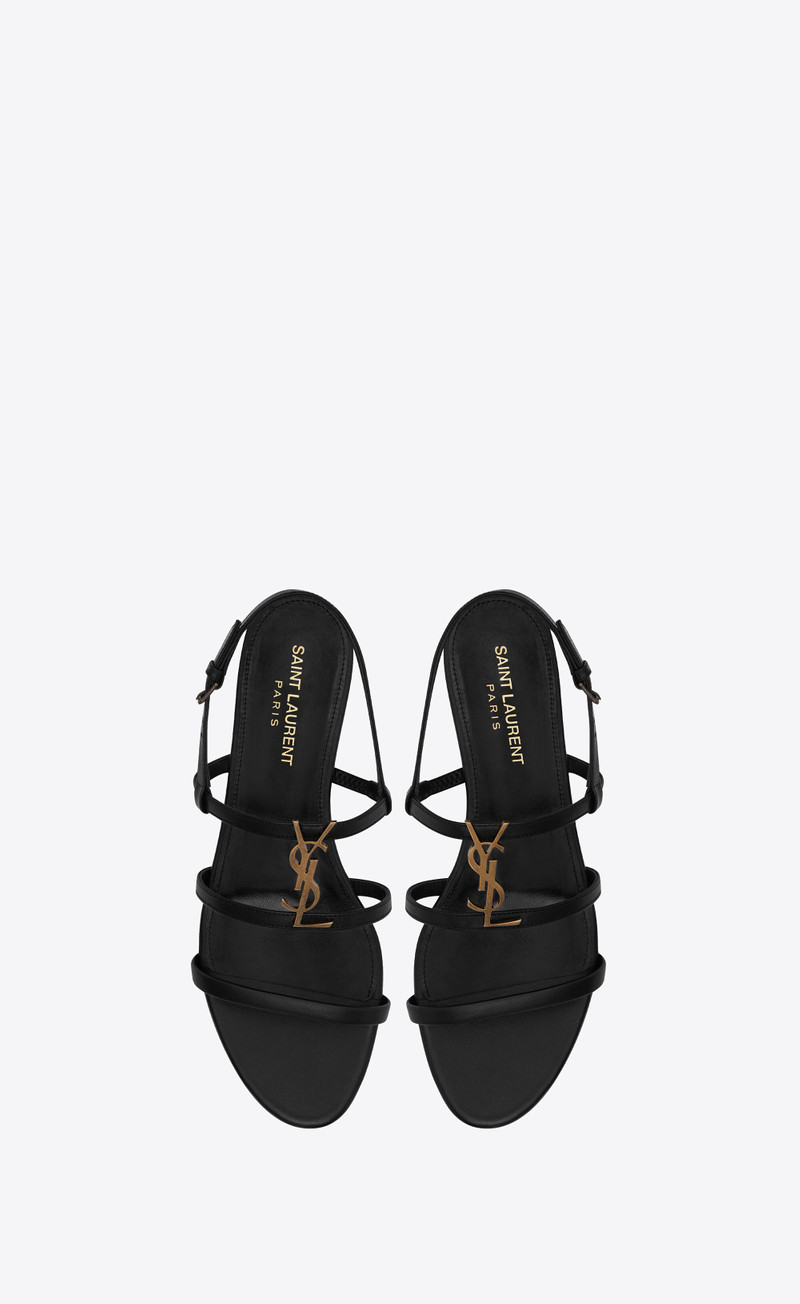 SAINT LAURENT cassandra flat sandals in smooth leather with gold-tone monogram outlook