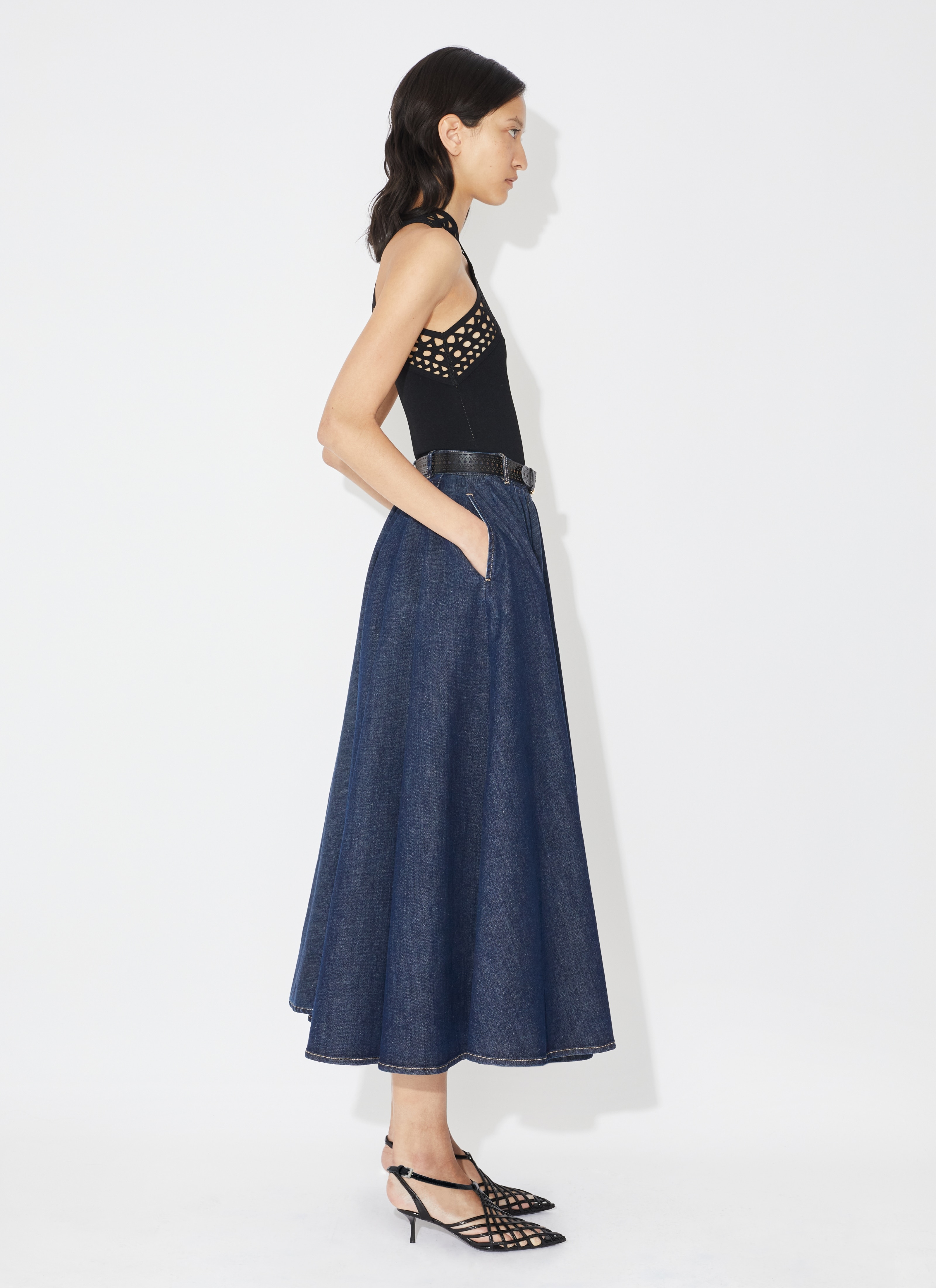 ALAIA PRINTED MIDI SKIRT スカート Alaïa Printed Sheer Latex Midi Skirt Grey ALAÏA