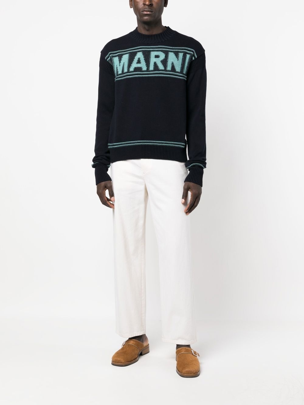 logo-intarsia cotton jumper - 2