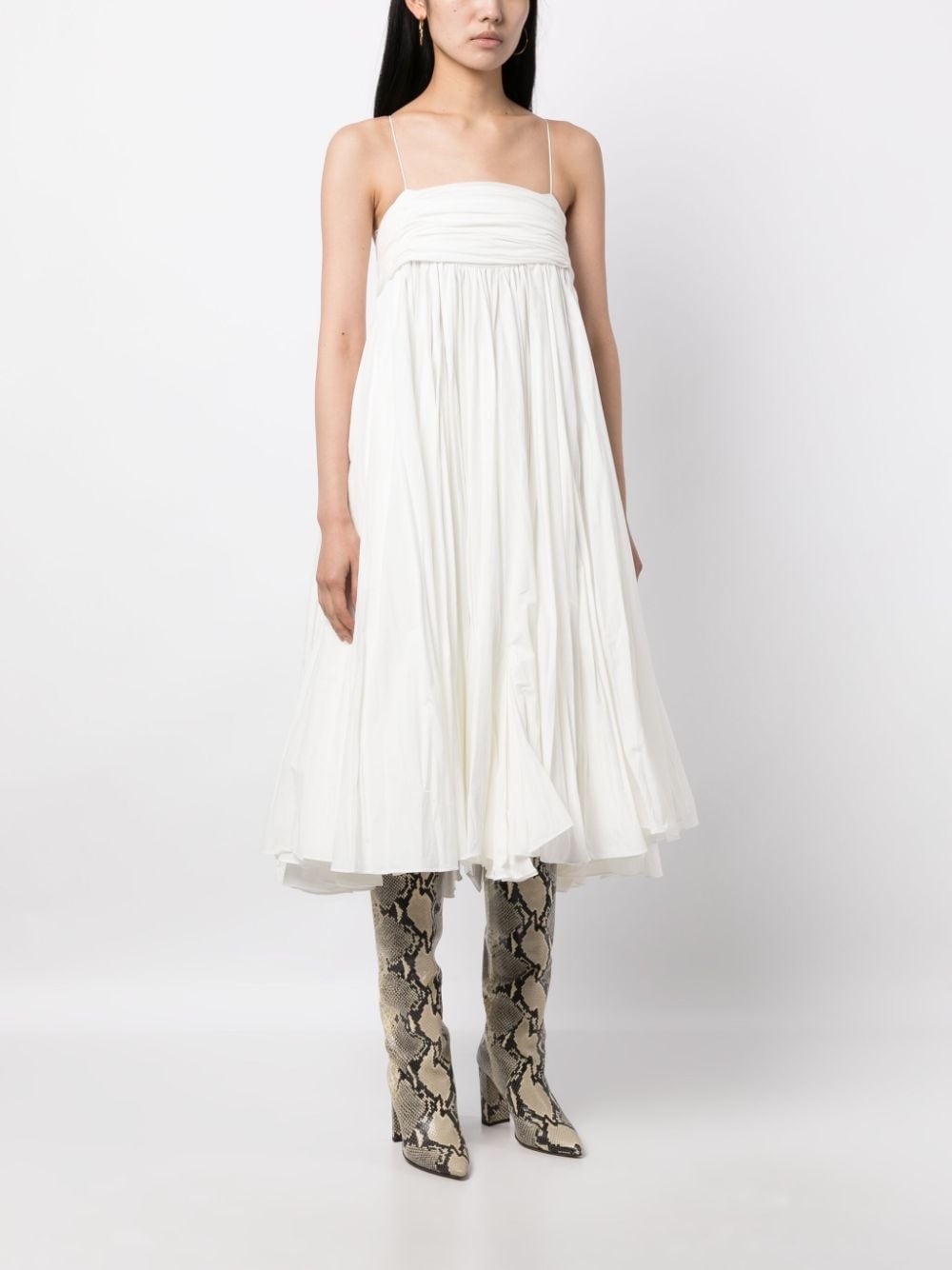 gathered empire-line cotton dress - 3