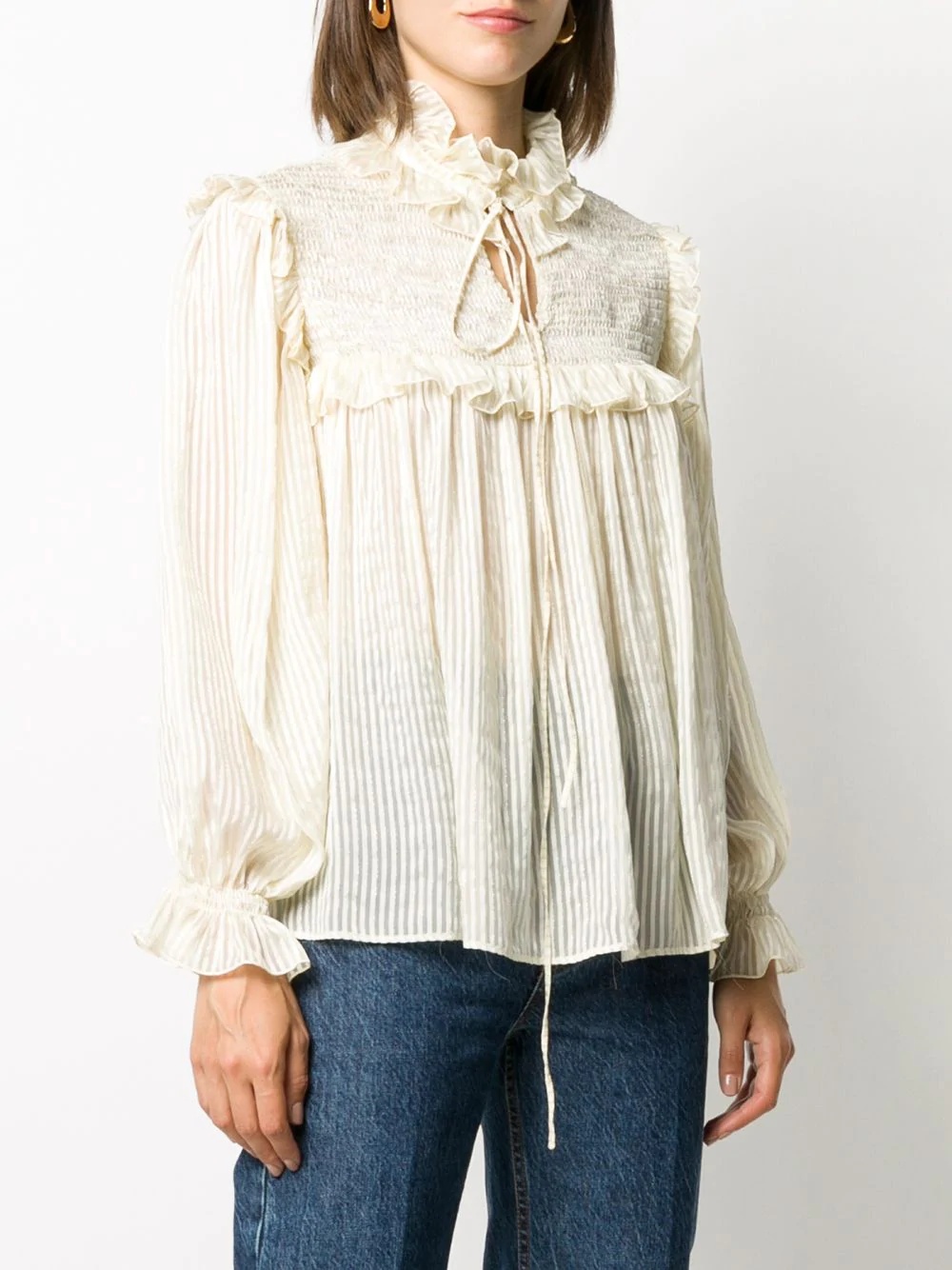 neck-tied ruffle blouse - 3