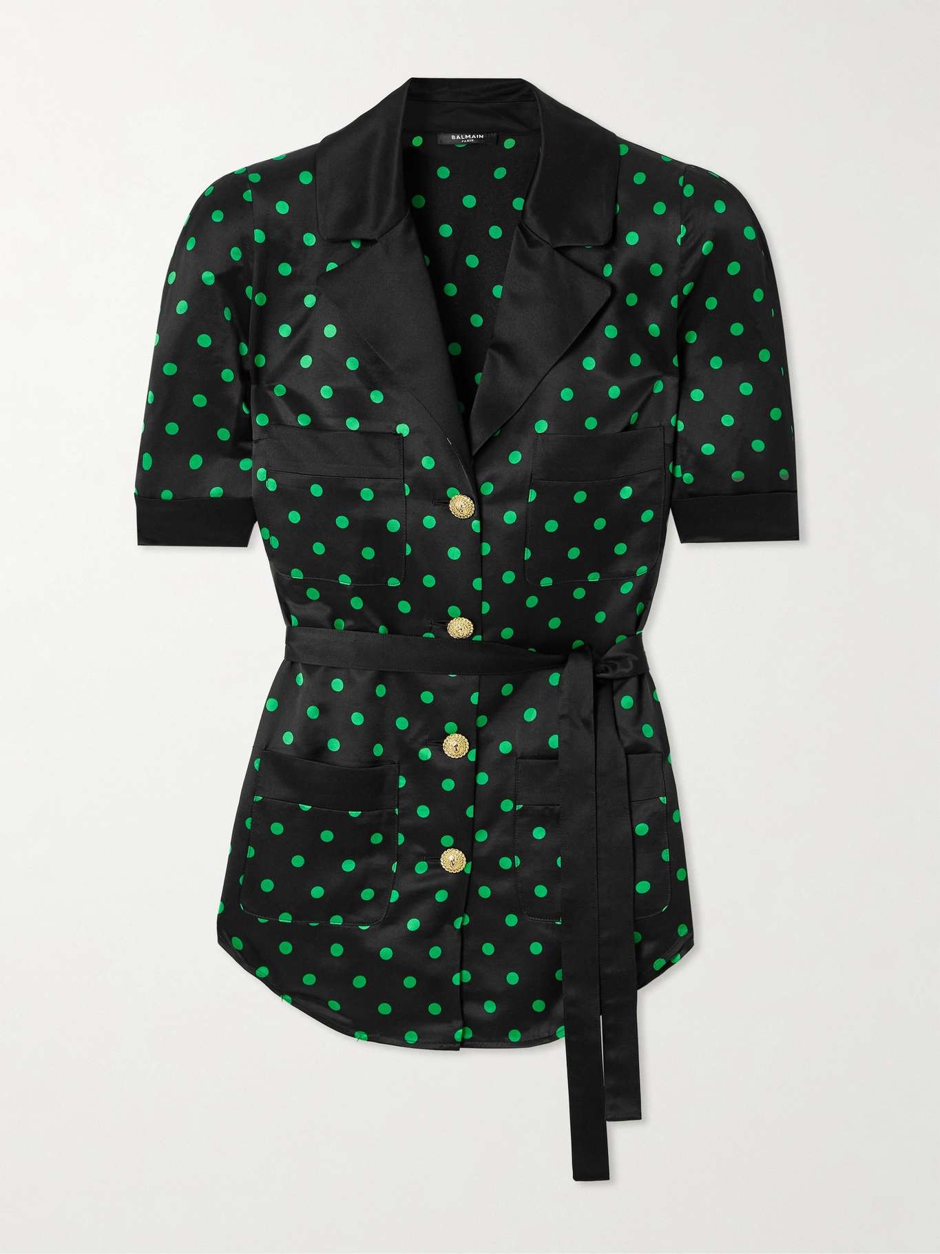 Belted polka-dot satin shirt - 1