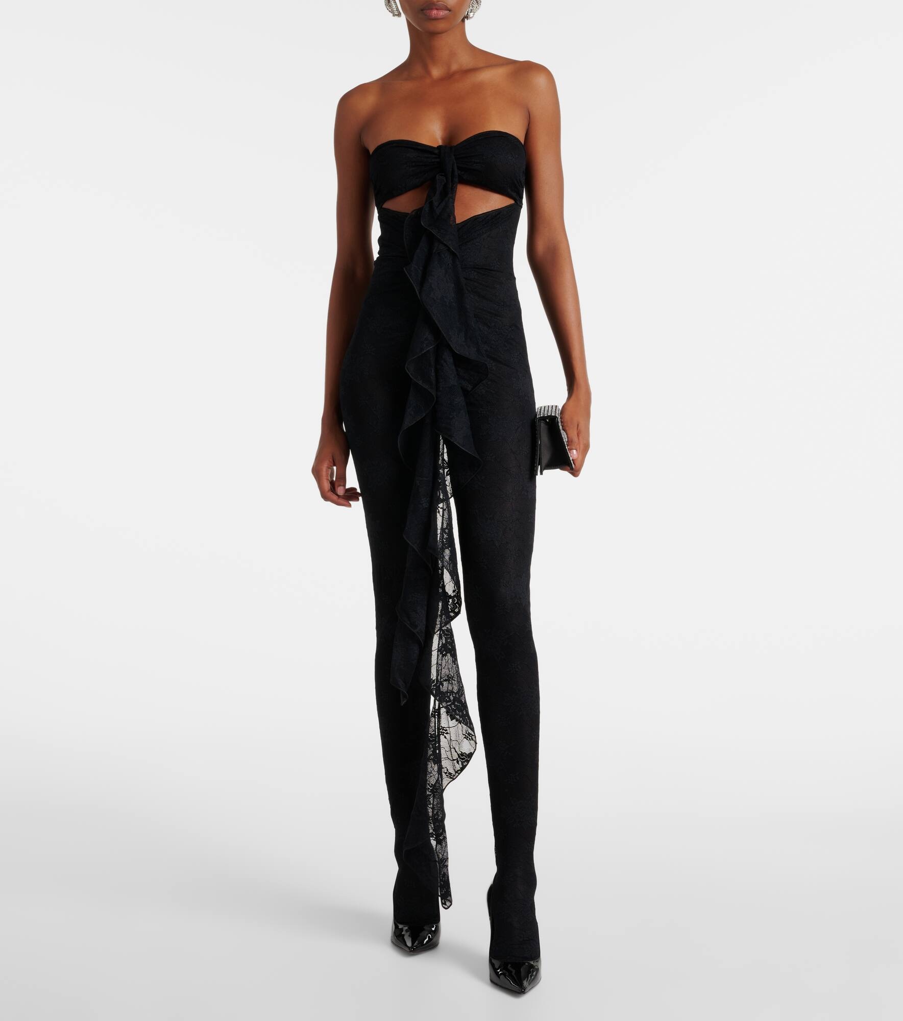 Ruffled cutout lace catsuit - 2