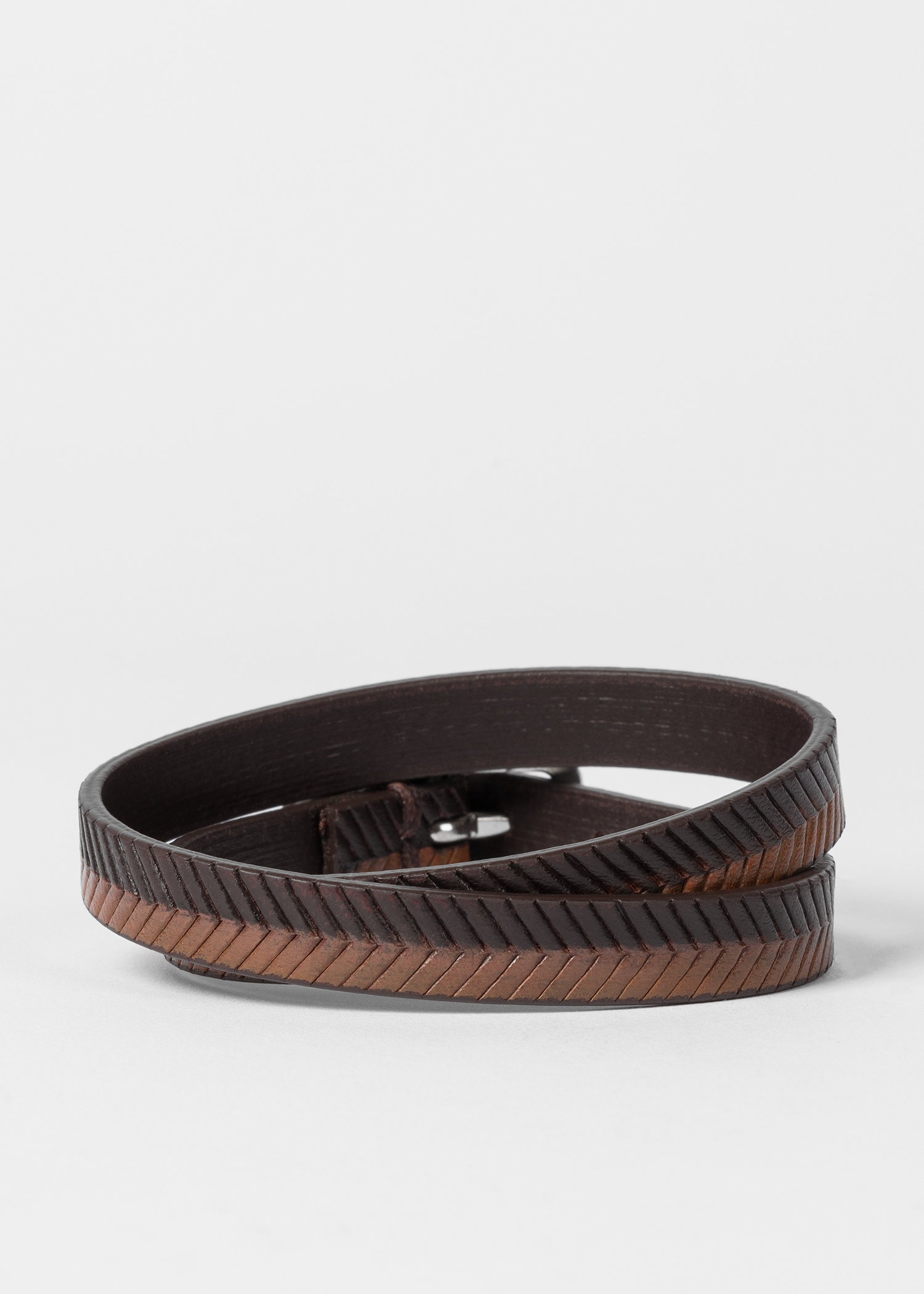 Two-Tone Brown Herringbone Leather Bracelet - 2