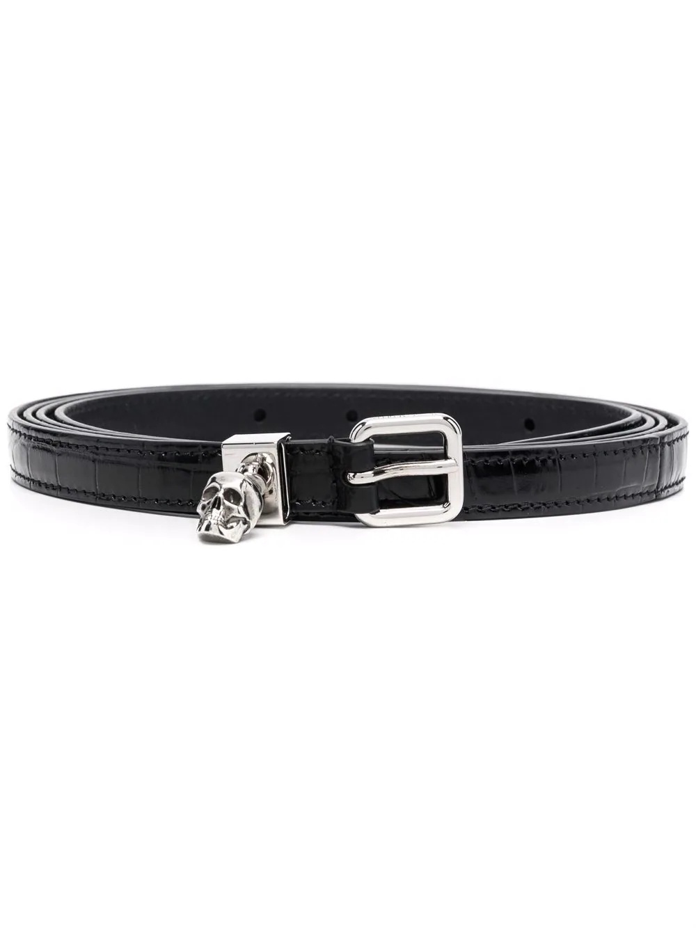 skull-detail crocodile-effect belt - 1