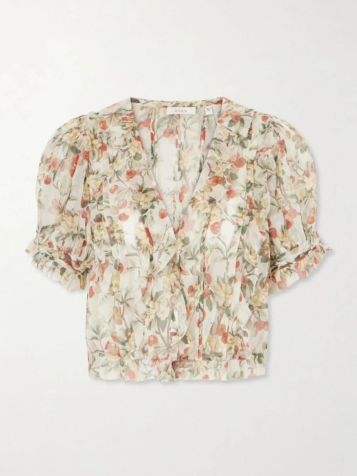 Salona Pintucked Ruffled Floral-print Silk-georgette Blouse - 1