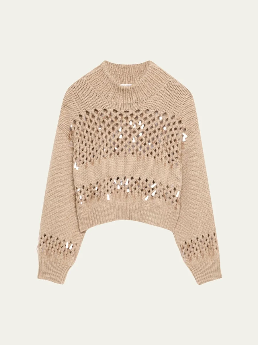 Oversized Cashmere Net Stitch Sweater - 1