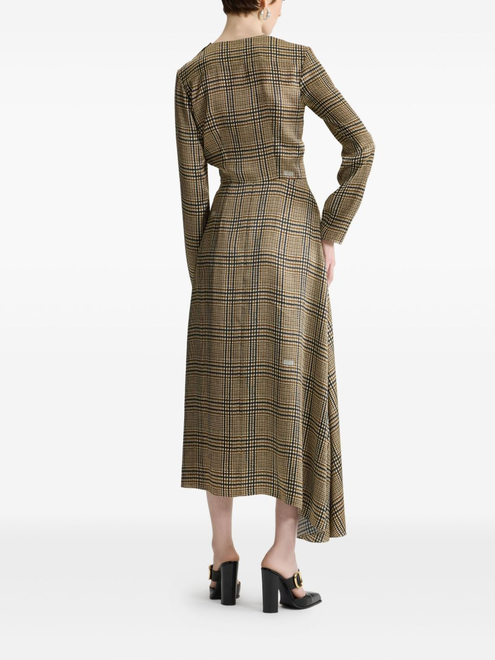 asymmetric check-print dress - 3