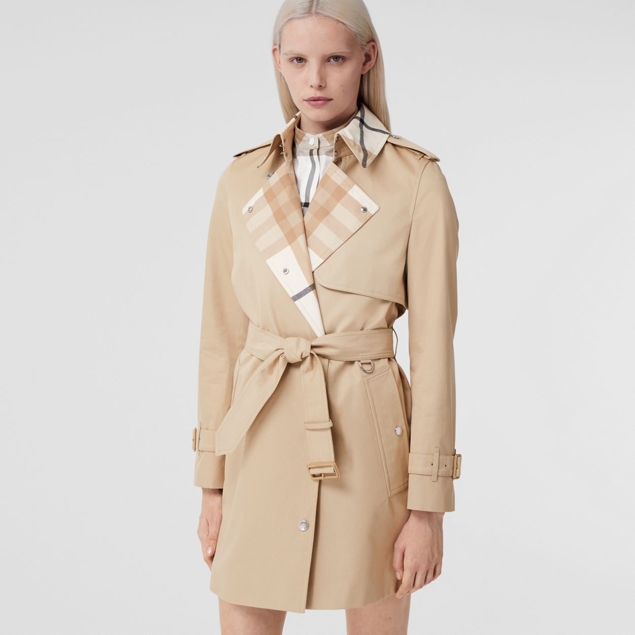 Check Panel Cotton Gabardine Trench Coat - 7