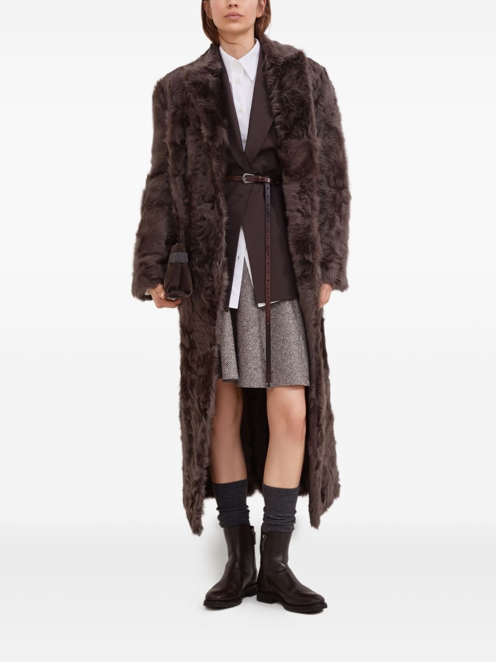 double-breasted lamb fur coat - 2