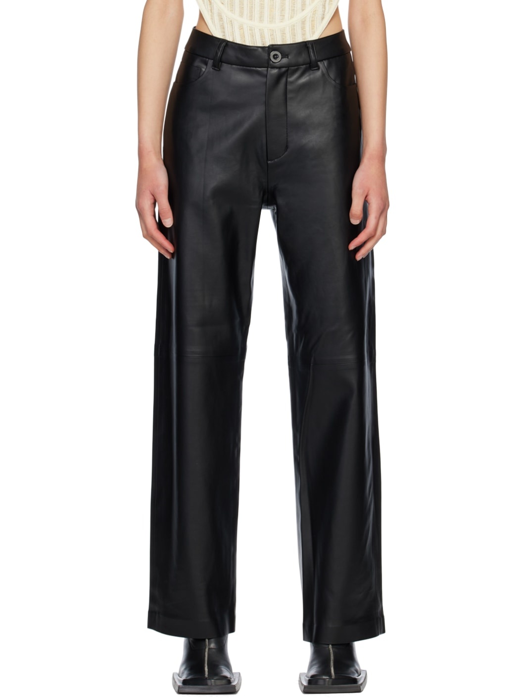 Holzweiler Black Neptune Faux-Leather Trousers | REVERSIBLE