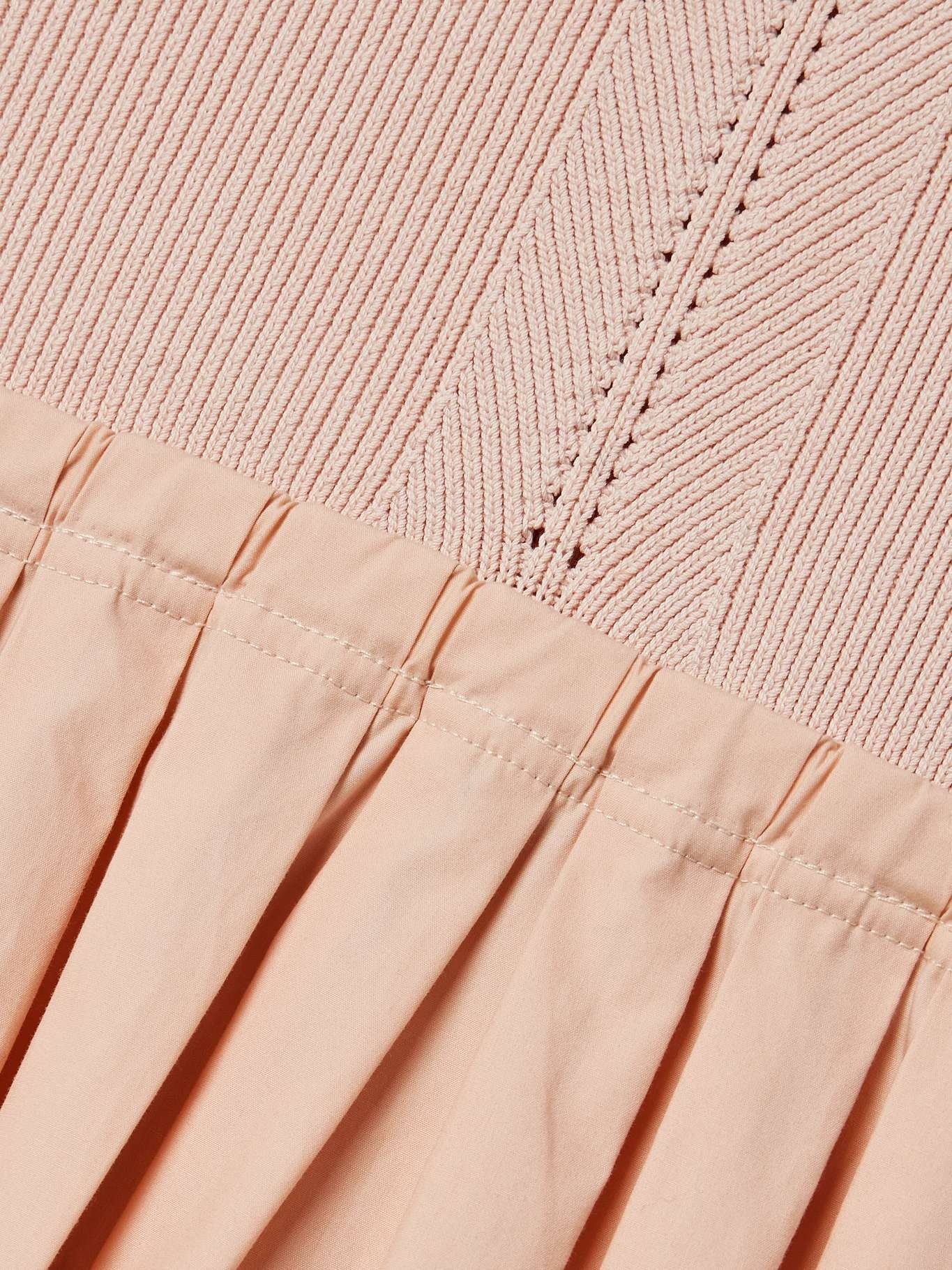 Gene pointelle-knit silk and cotton-blend and pleated cotton-poplin midi dress Blush - 4