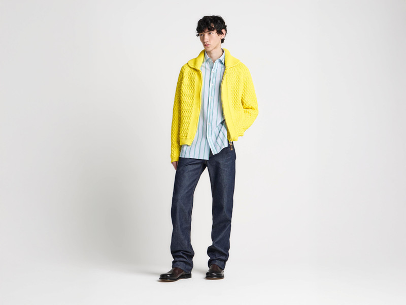 JW Anderson MENS CABLE FRONT ZIP JUMPER IN BRIGHT YELLOW outlook
