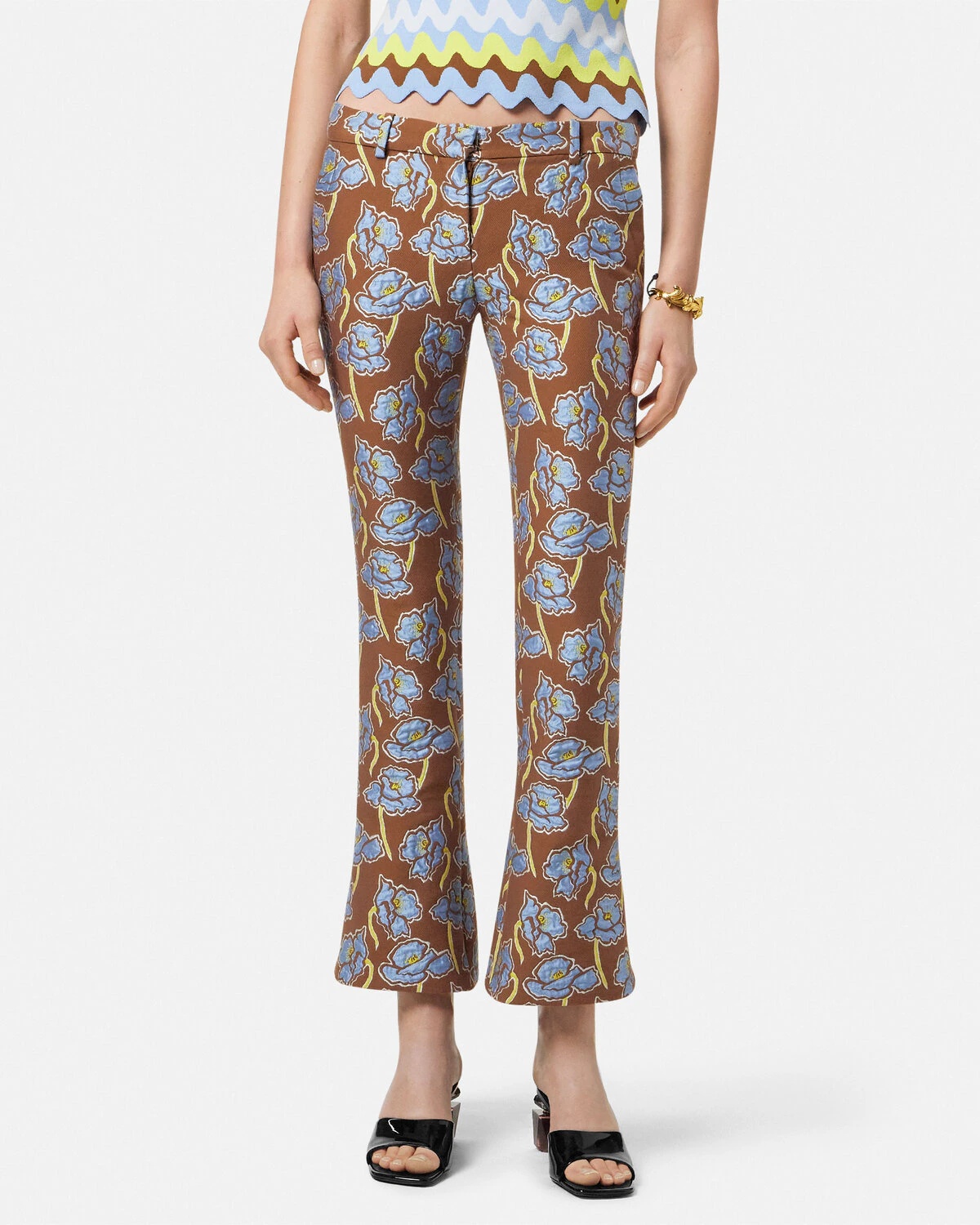 Poppies Jacquard Crop Flared Pants - 4