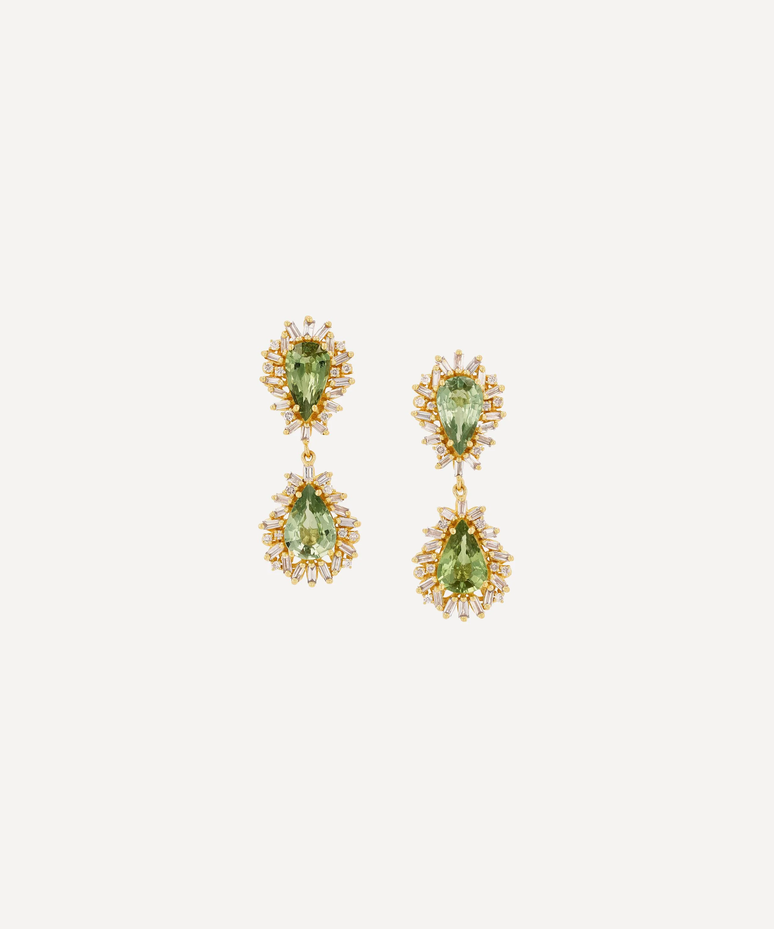 14ct Gold One-of-a-Kind Green Sapphire Doublet Drop Earrings - 1