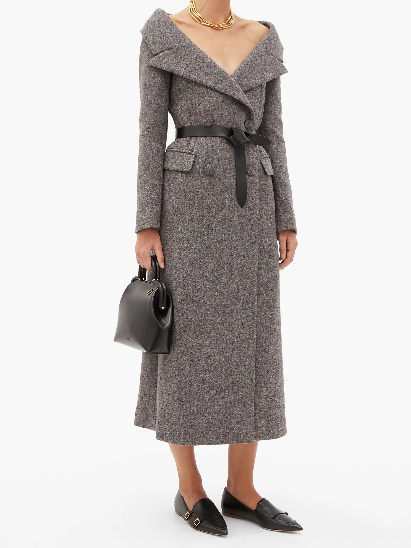 Barbara off-shoulder wool-blend coat - 2