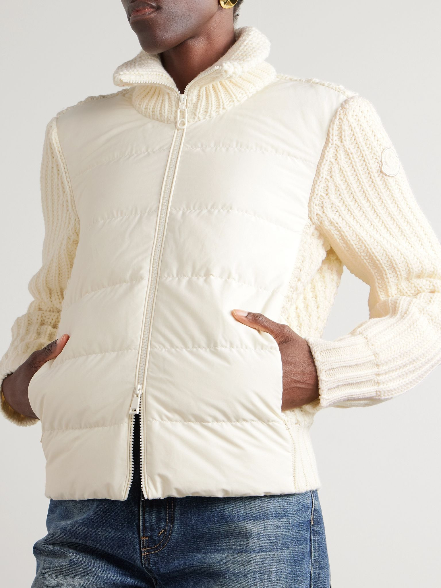 Appliquéd quilted shell-trimmed wool and cashmere-blend down cardigan Cream - 3