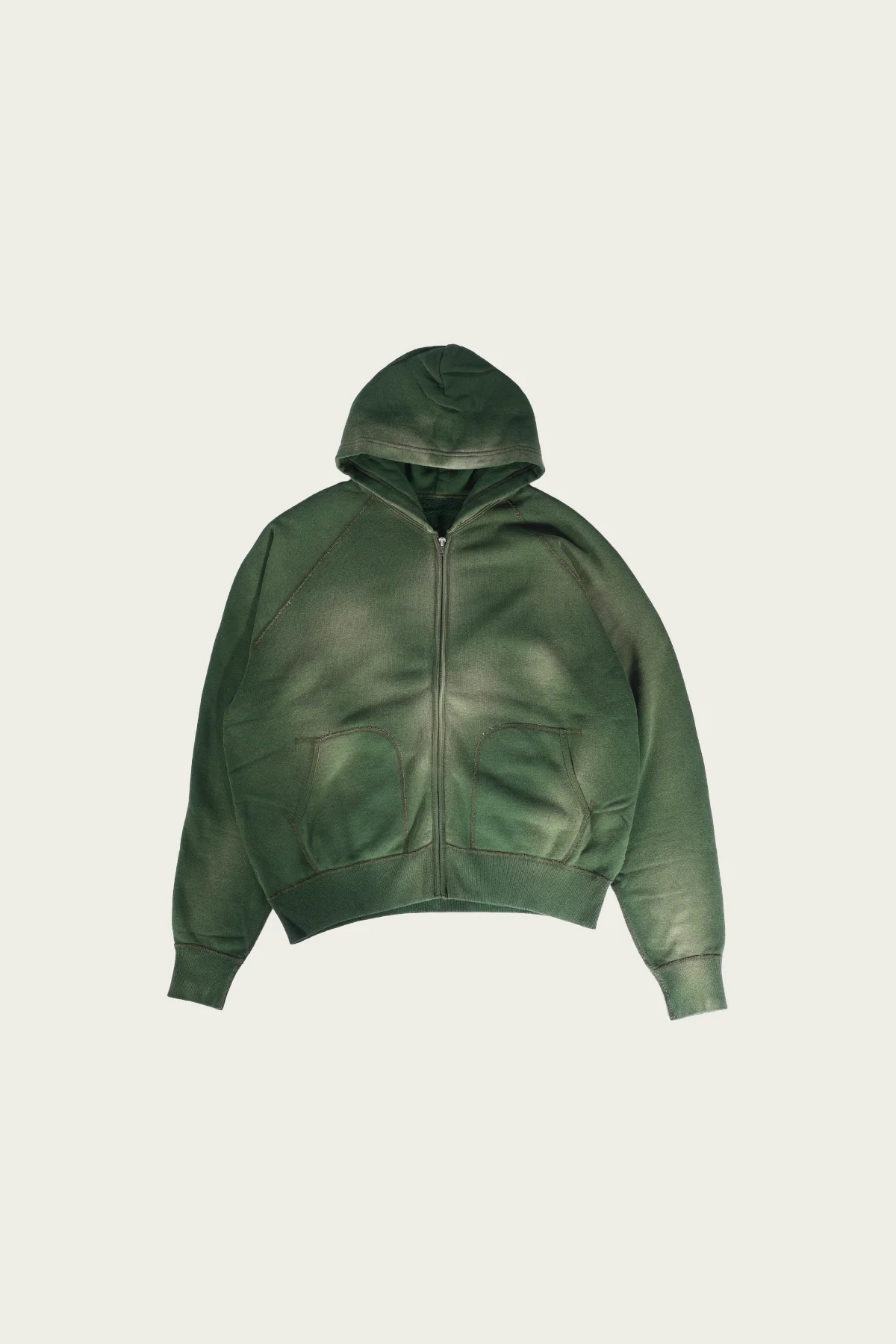 Zip Up Hooded Sweatshirt - Green - 1