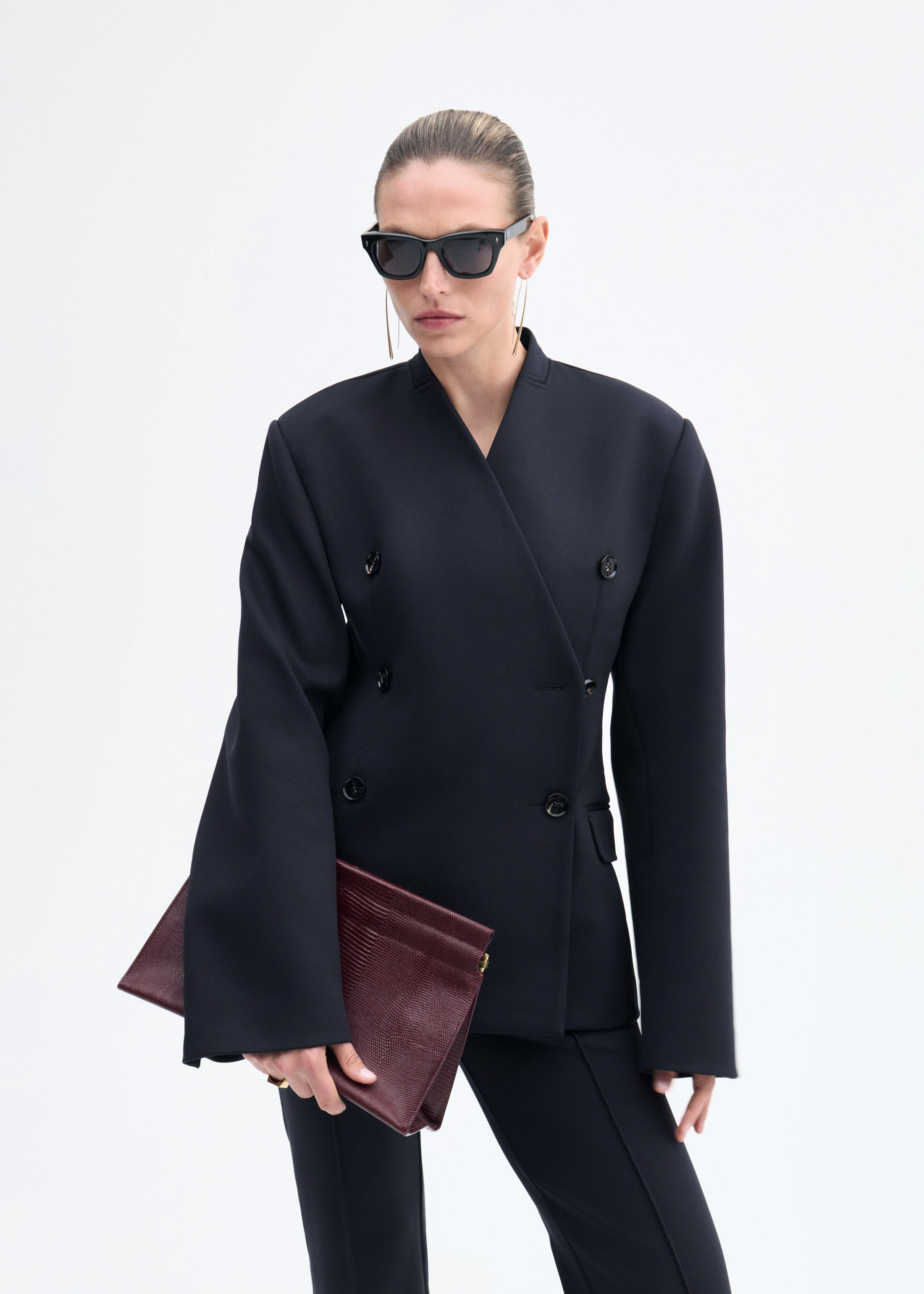 Sculptural Collarless Blazer in Scuba - 5