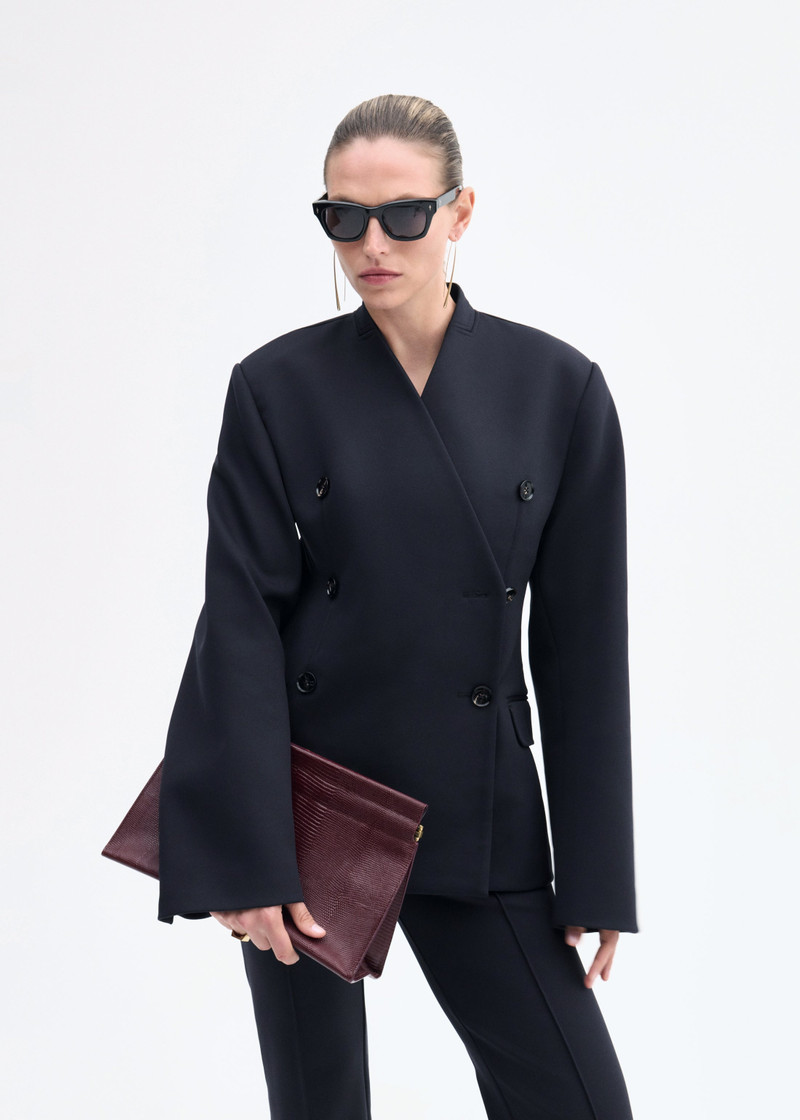 Sculptural Collarless Blazer in Scuba 5