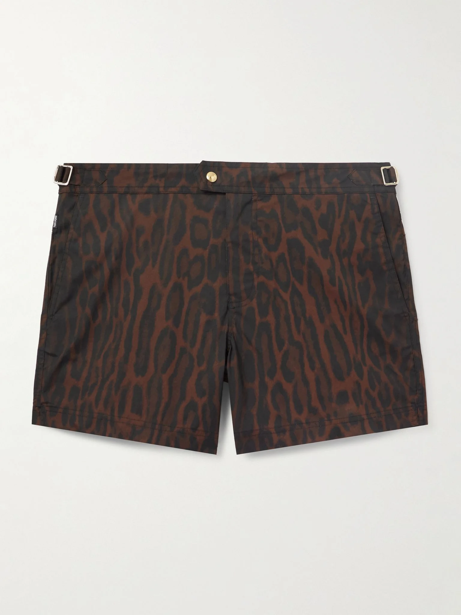 Straight-Leg Mid-Length Ocelot-Print Swim Shorts Brown - 1