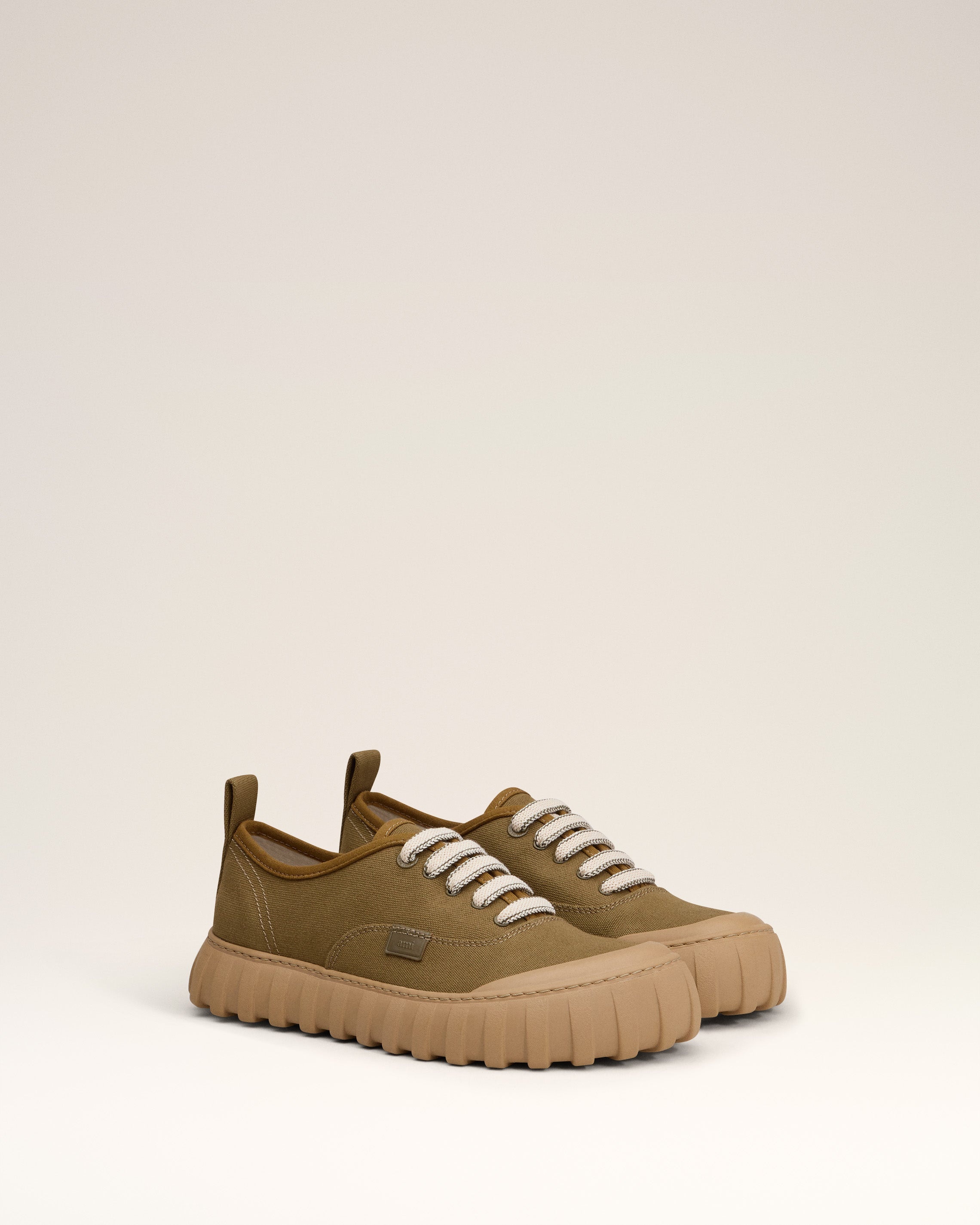 KHAKI COTTON LOW TOP TEMPO CANVAS SNEAKERS - 3