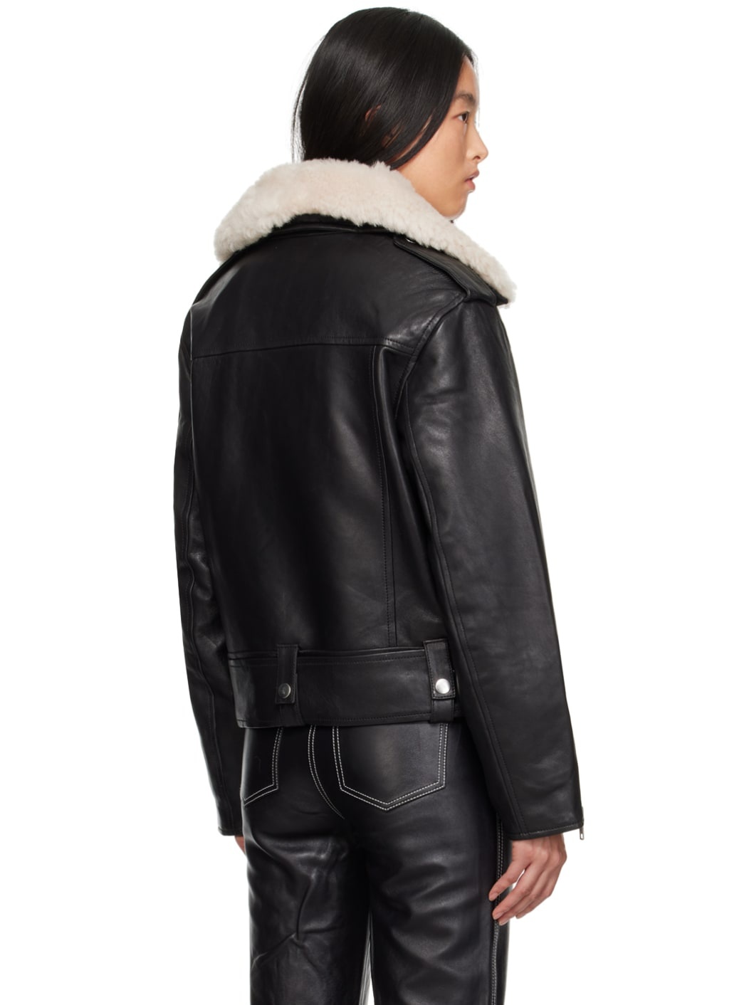 Black Livia Biker Leather Jacket - 3