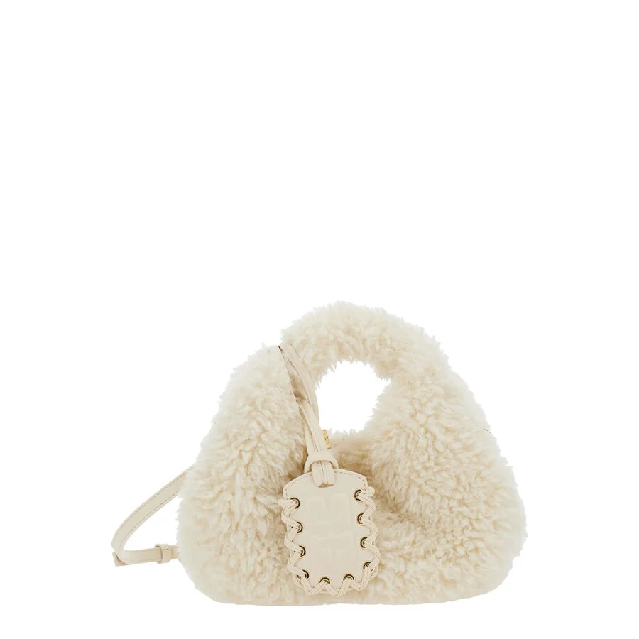 Ganni White Handbag With Adjustable And Removable Shoulder Strap And Top Zip Closure In Ecofur - 1