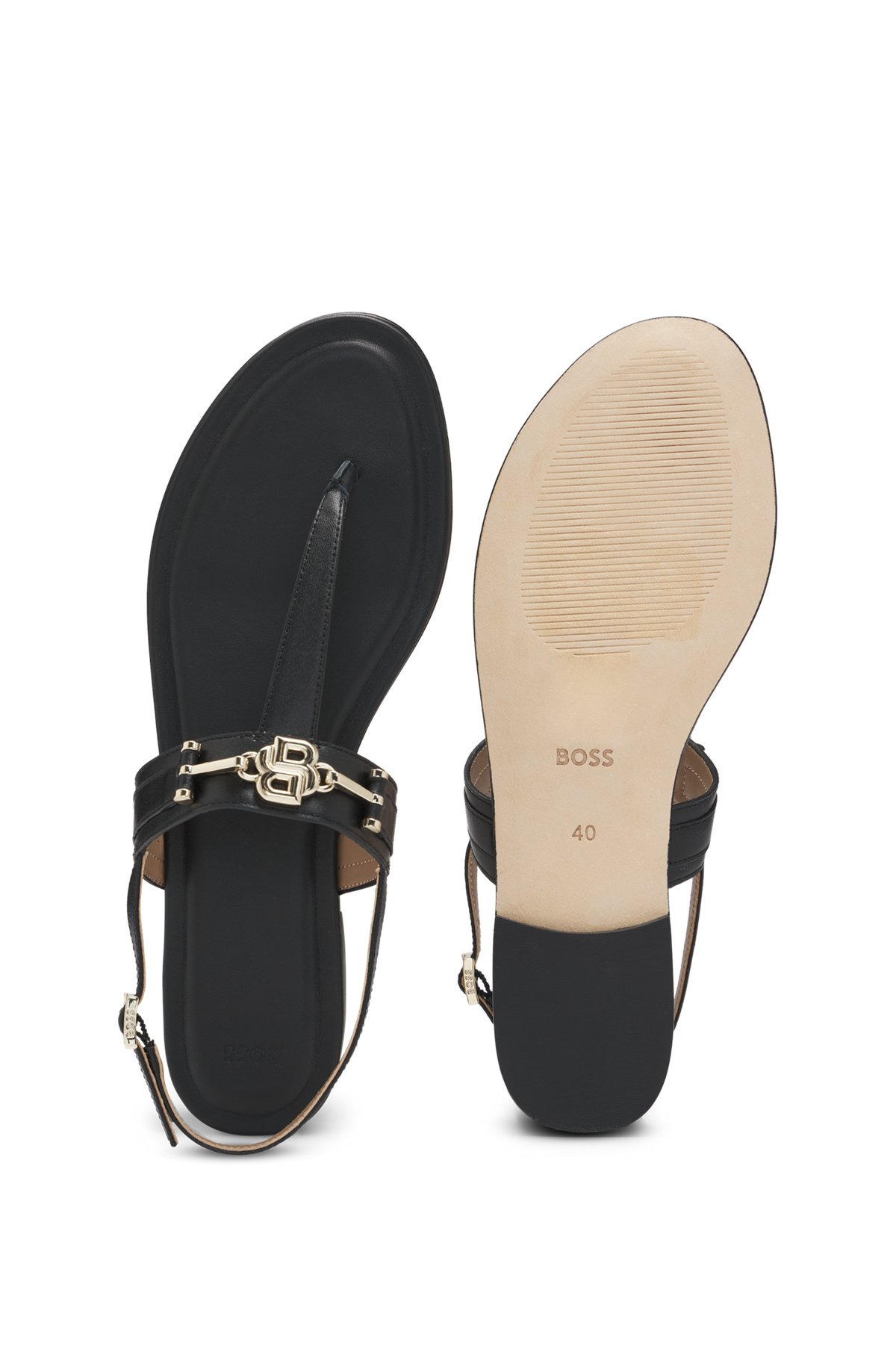 LEATHER SANDALS WITH METALLIC DOUBLE B MONOGRAM - 5