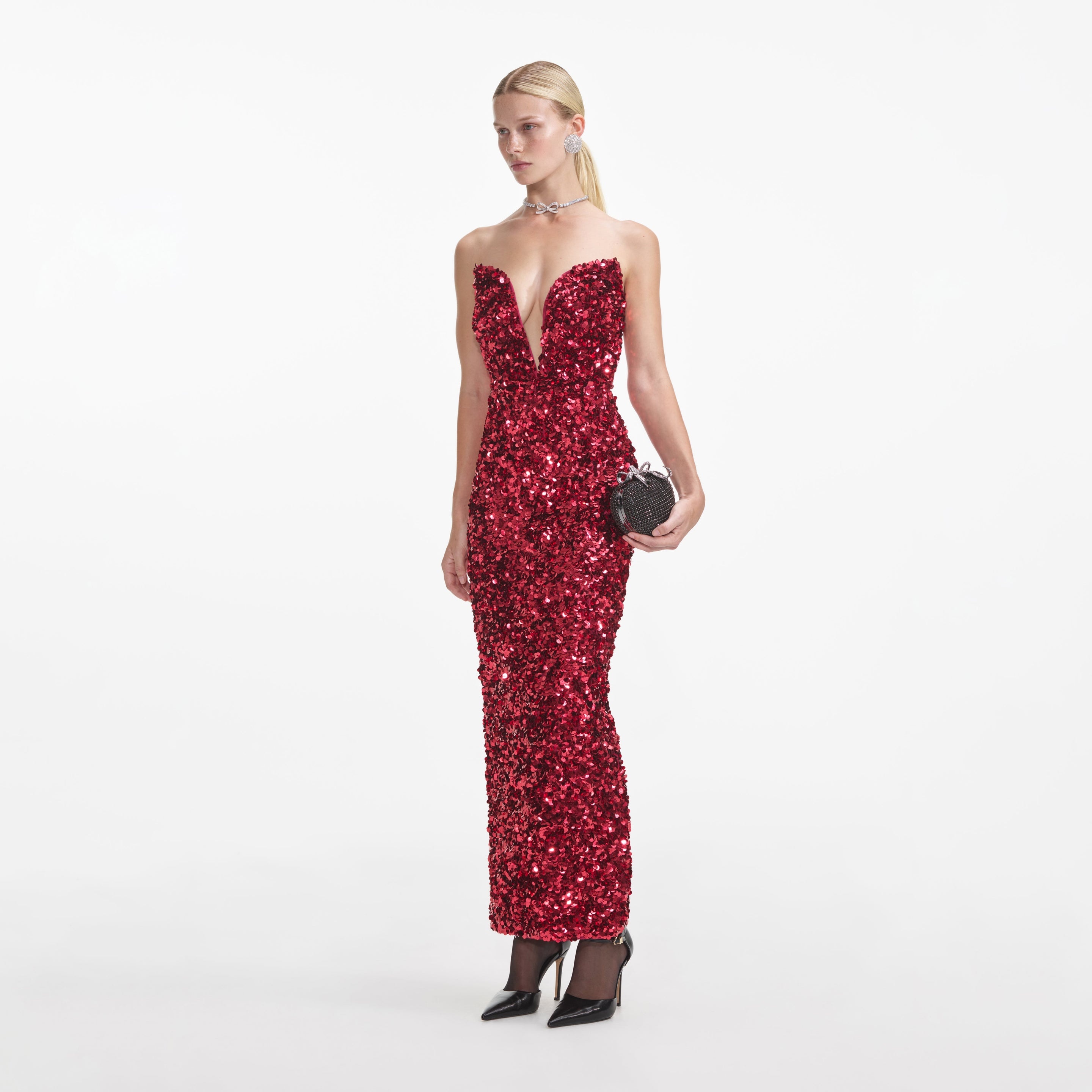 Red 3D Sequin Midi Dress - 2