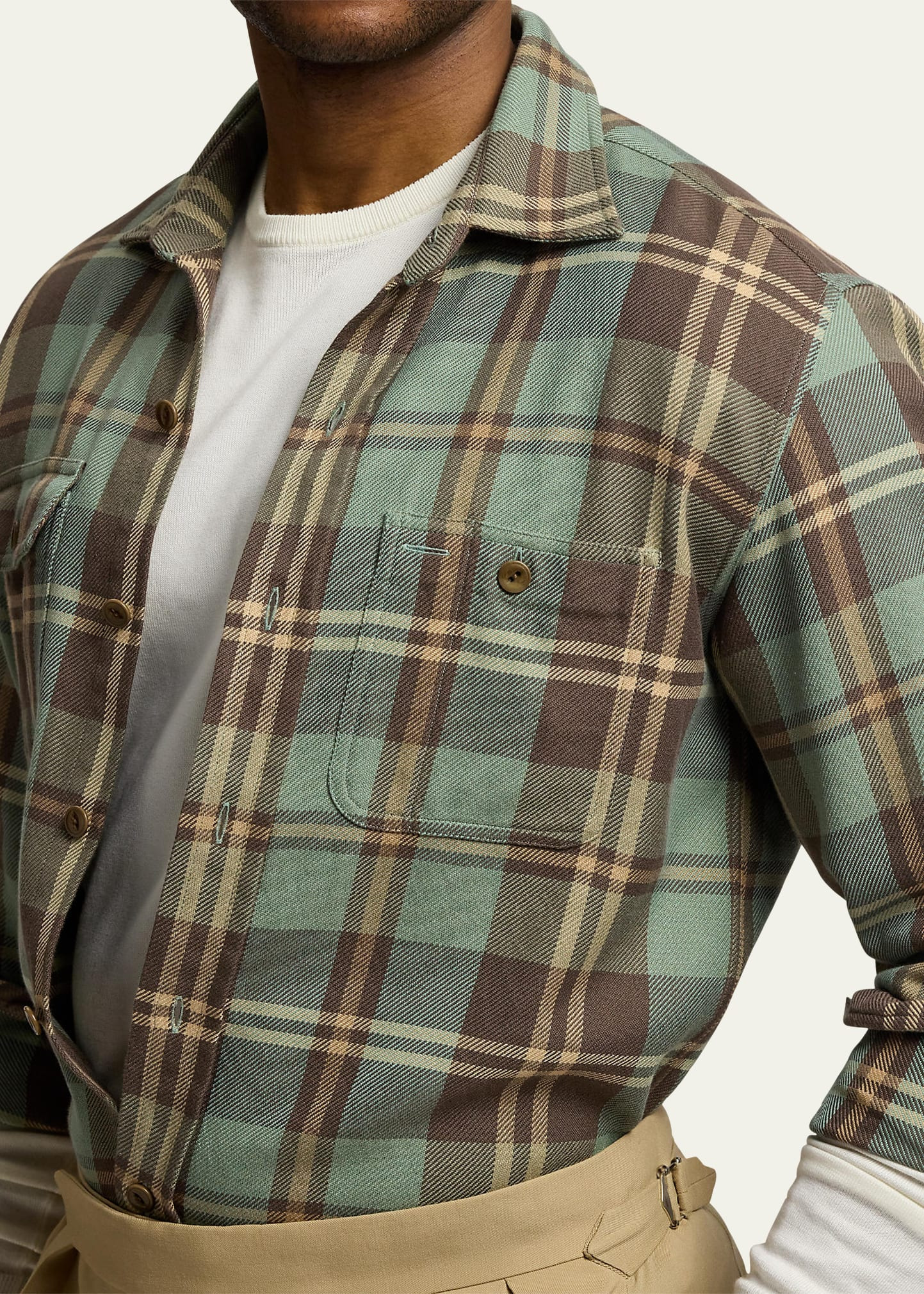 Men's Cotton Plaid Double-Pocket Sport Shirt - 4