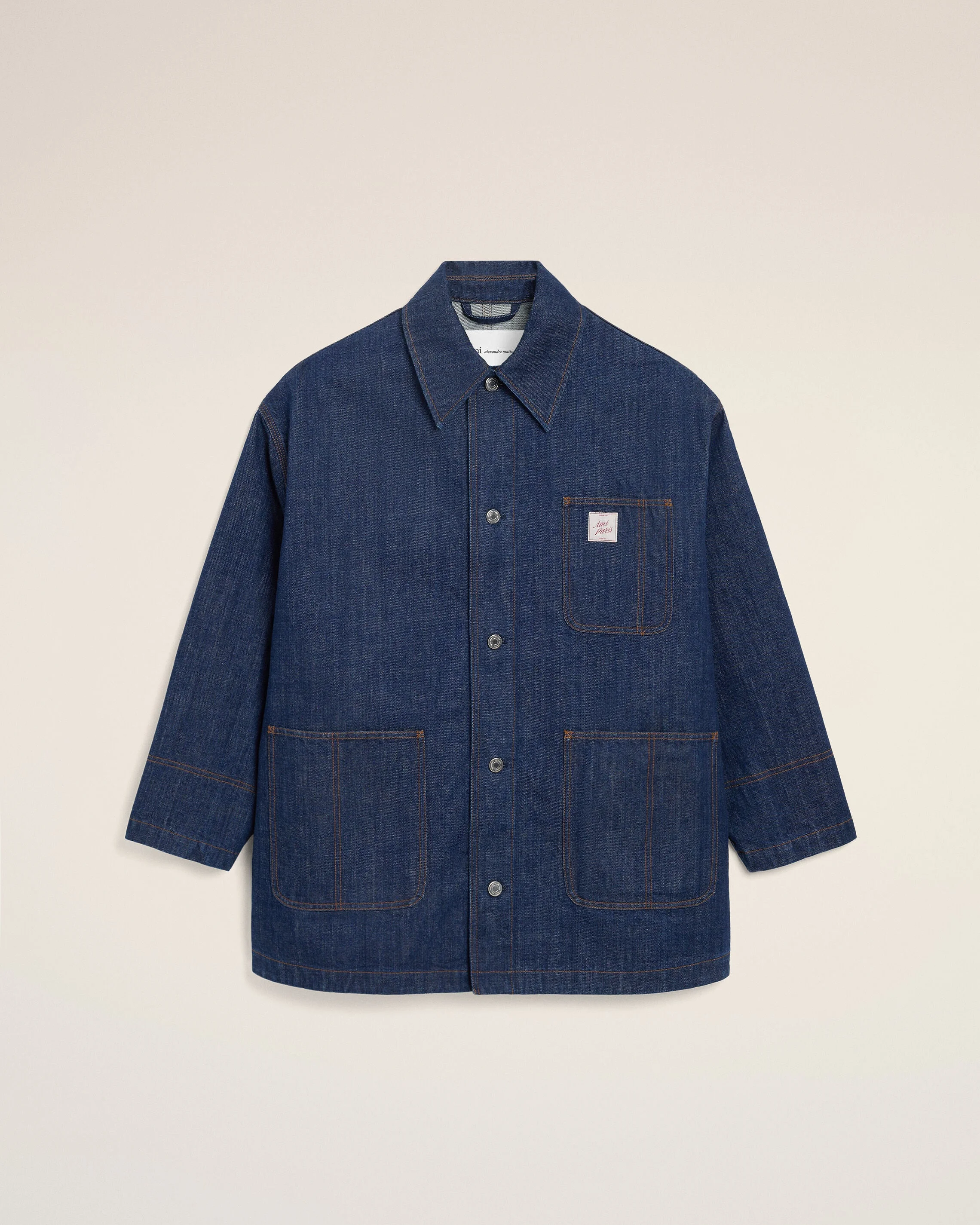 BLUE COTTON AMI PARIS HERITAGE LABEL WORKER JACKET - 1