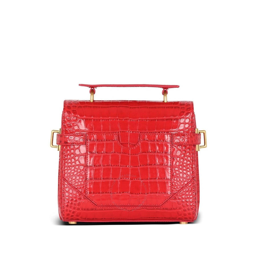 Balmain Red Crocodile-Print Leather B-Buzz 23 Bag - 4