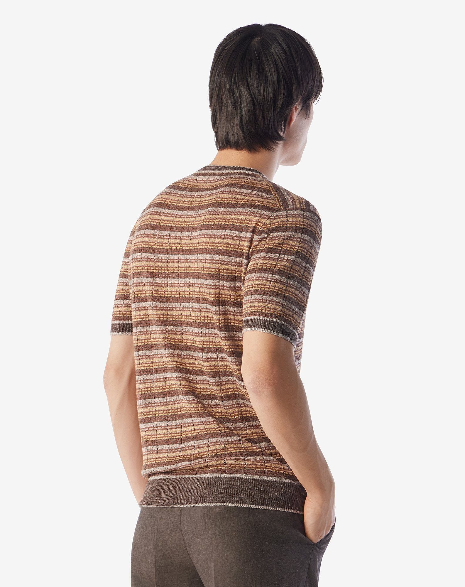 Brown crew neck linen and silk knitwear - 3
