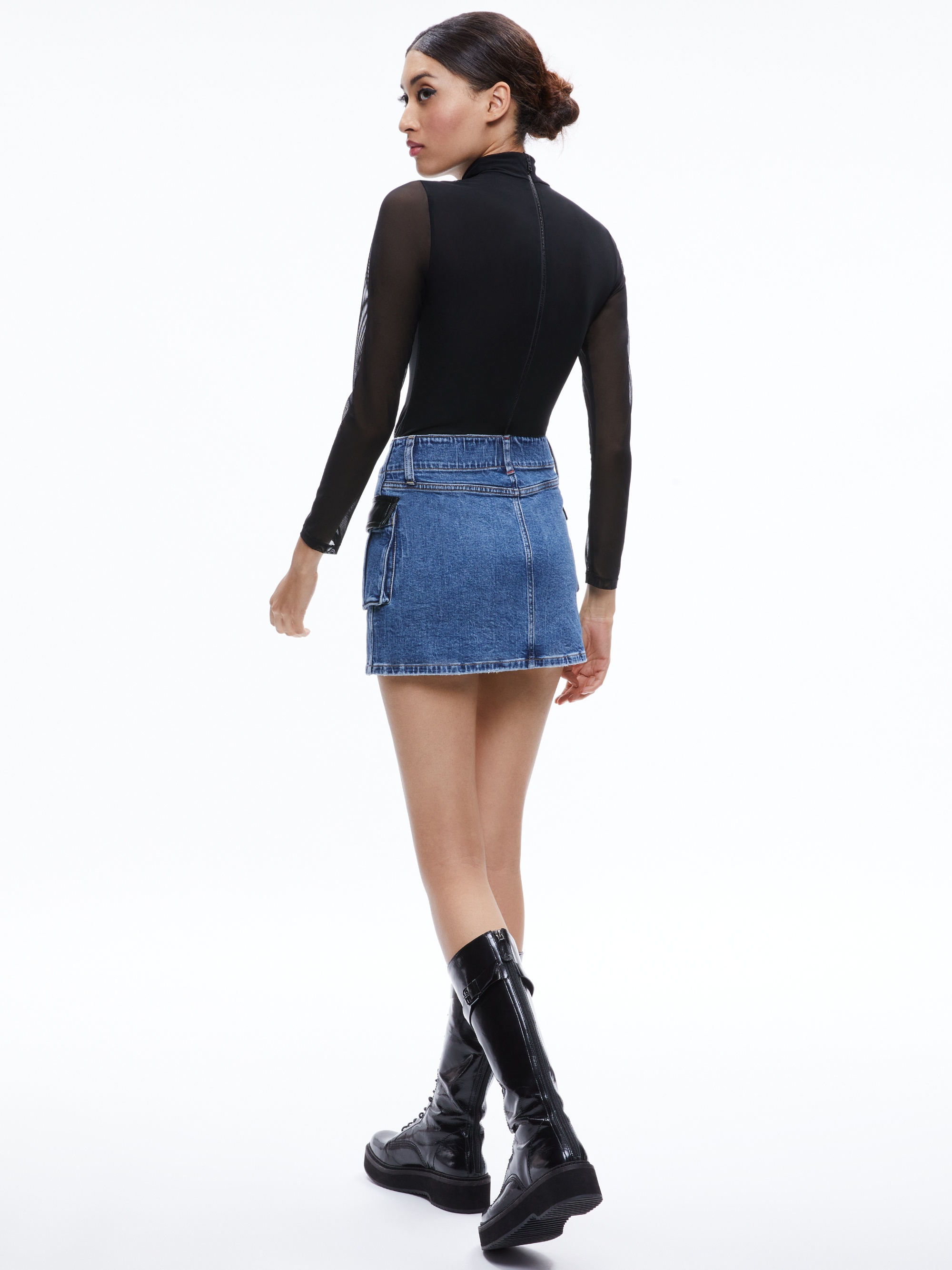 RAHMI VEGAN LEATHER CARGO DENIM MINI SKIRT - 3