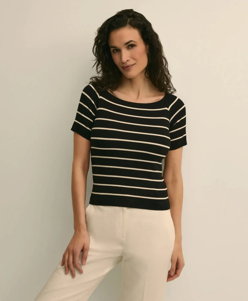 Silk Blend Ballet Neck Stripe Sweater - 1