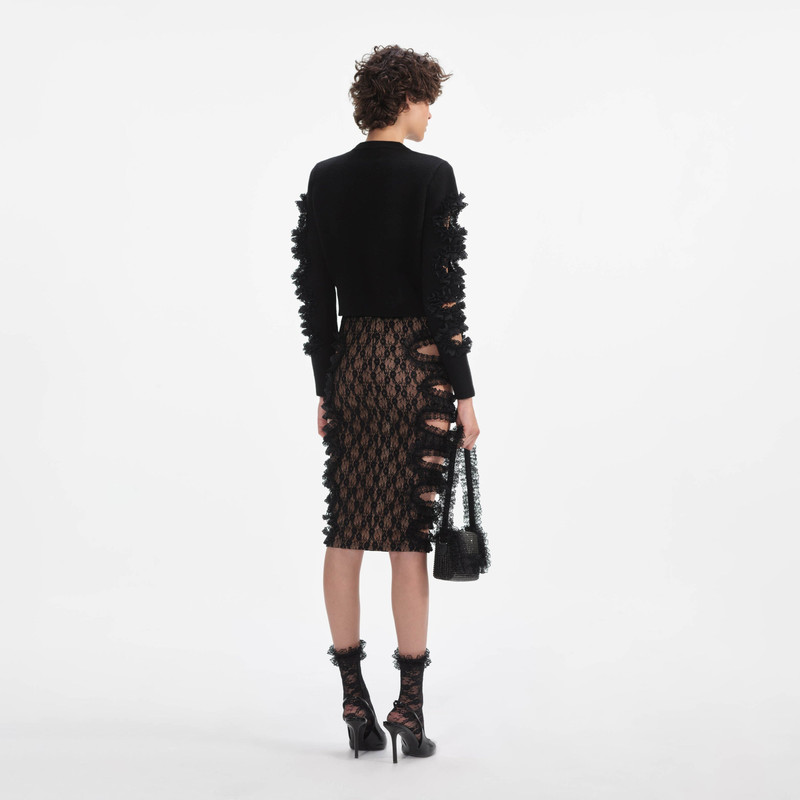 self-portrait Black Lace Cut Out Midi Skirt outlook