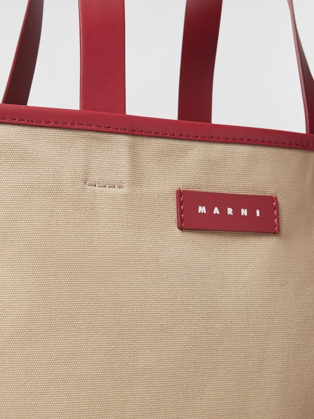 NORTH-SOUTH COTTON CANVAS SHOPPING BAG WITH OUTLINE BORDEAUX SPRAYED MOTIF - 5