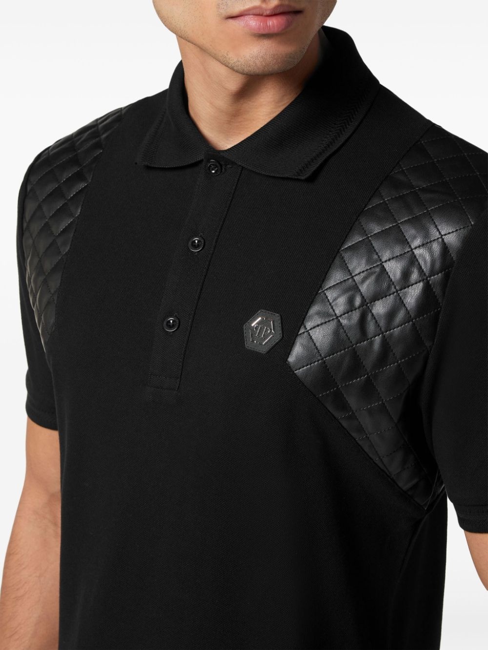 quilted-panel cotton polo shirt - 4