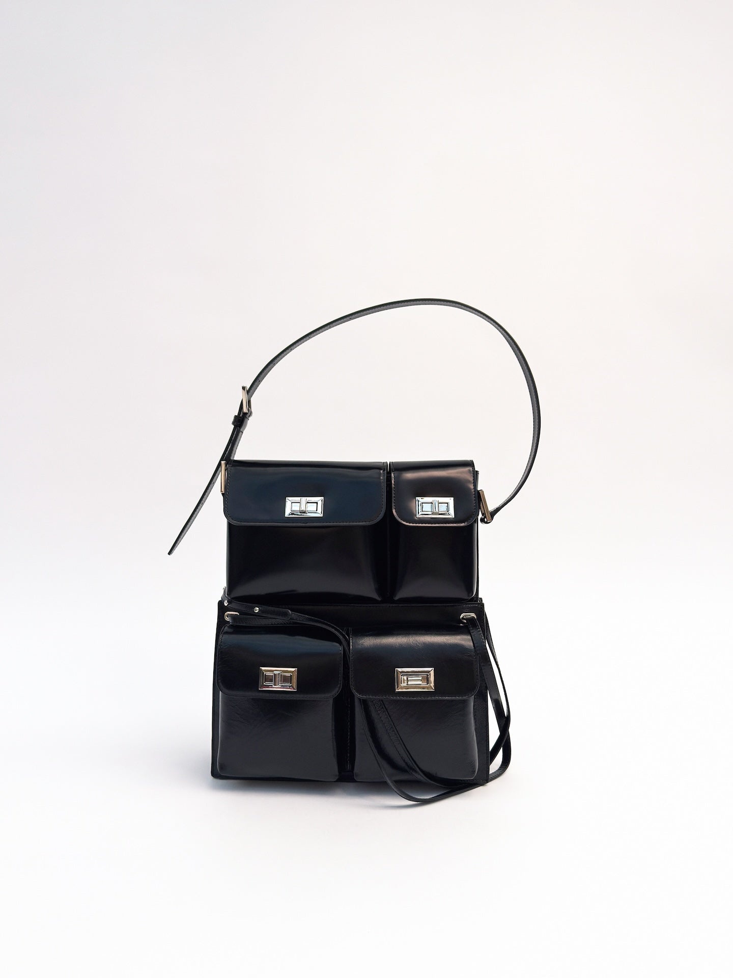 Billy Black Semi Patent Leather Shoulder Bag - 7