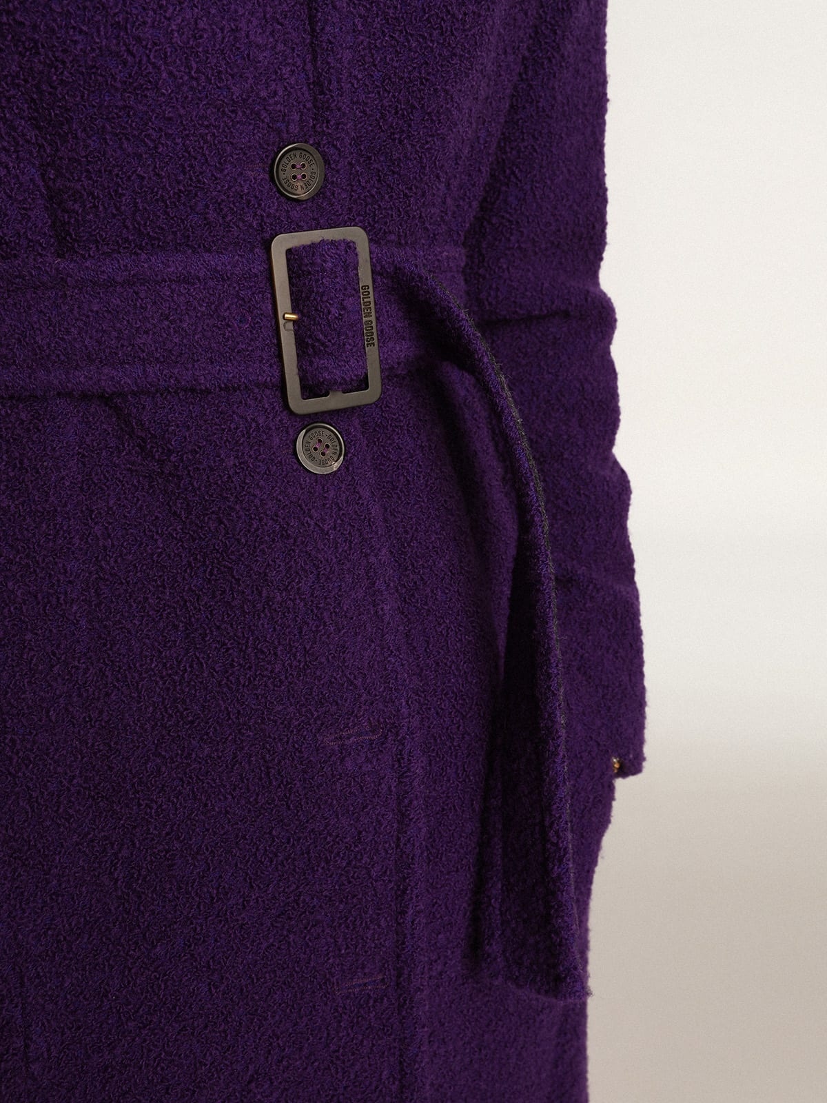 Women's coat in indigo purple wool with printed lining - 5