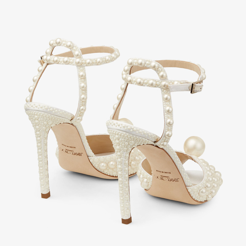 JIMMY CHOO Sacora 100
White Satin Sandals with All Over Pearls outlook