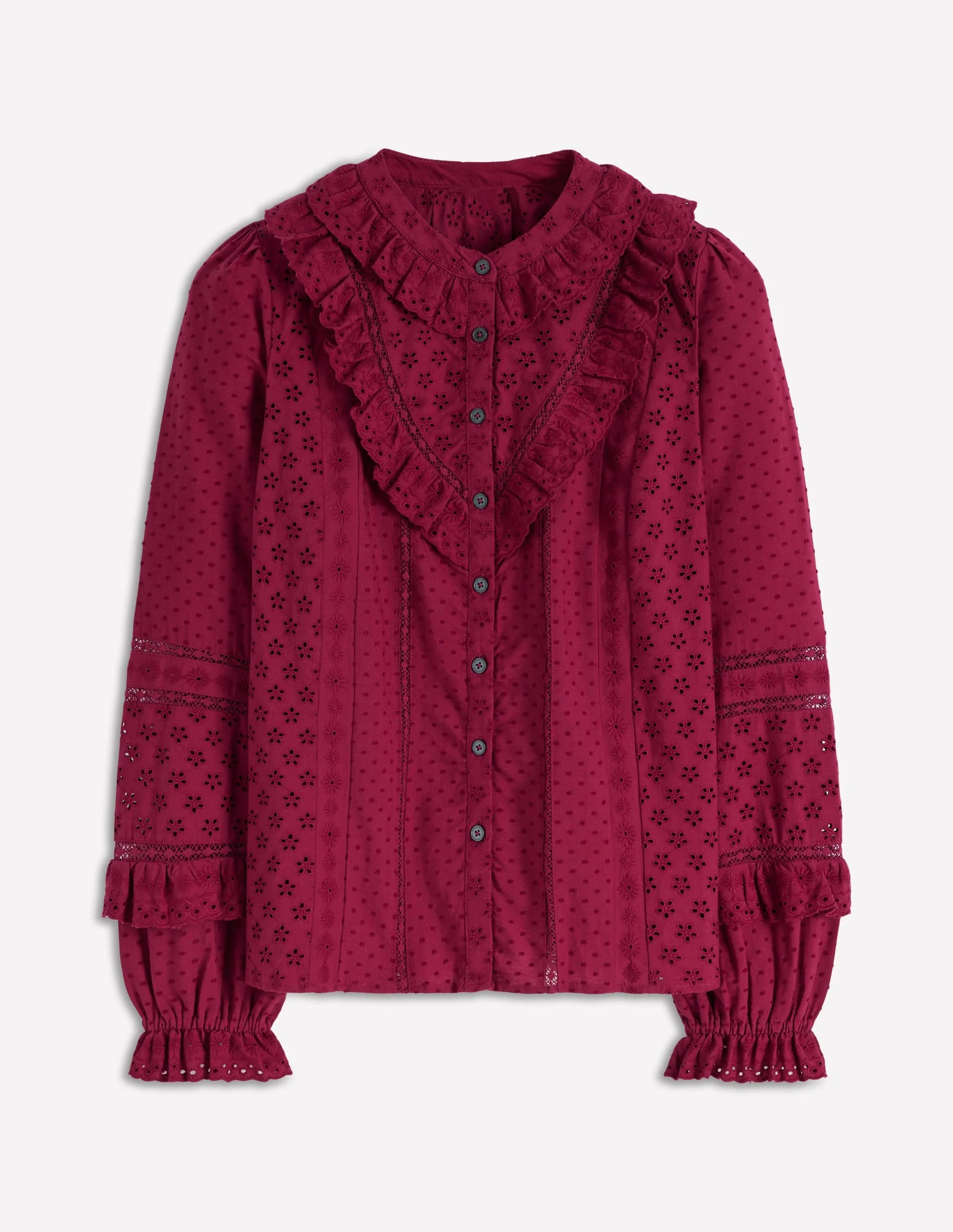 Broderie Ruffle Top-Ruby Red - 1