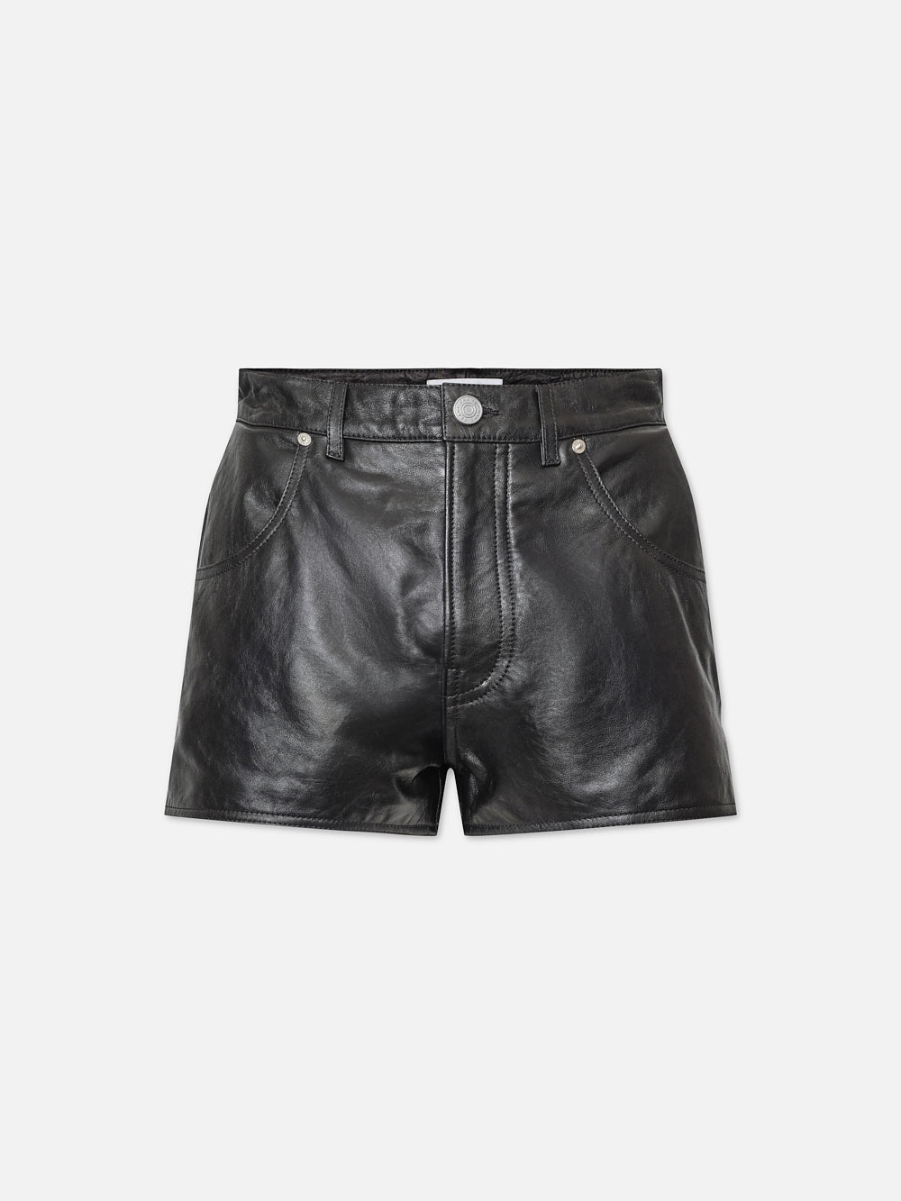Side Slit Leather Short in Black - 1