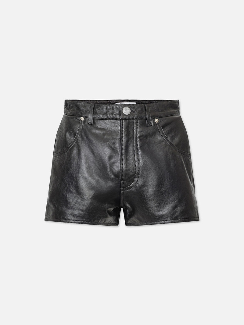 Side Slit Leather Short in Black 1