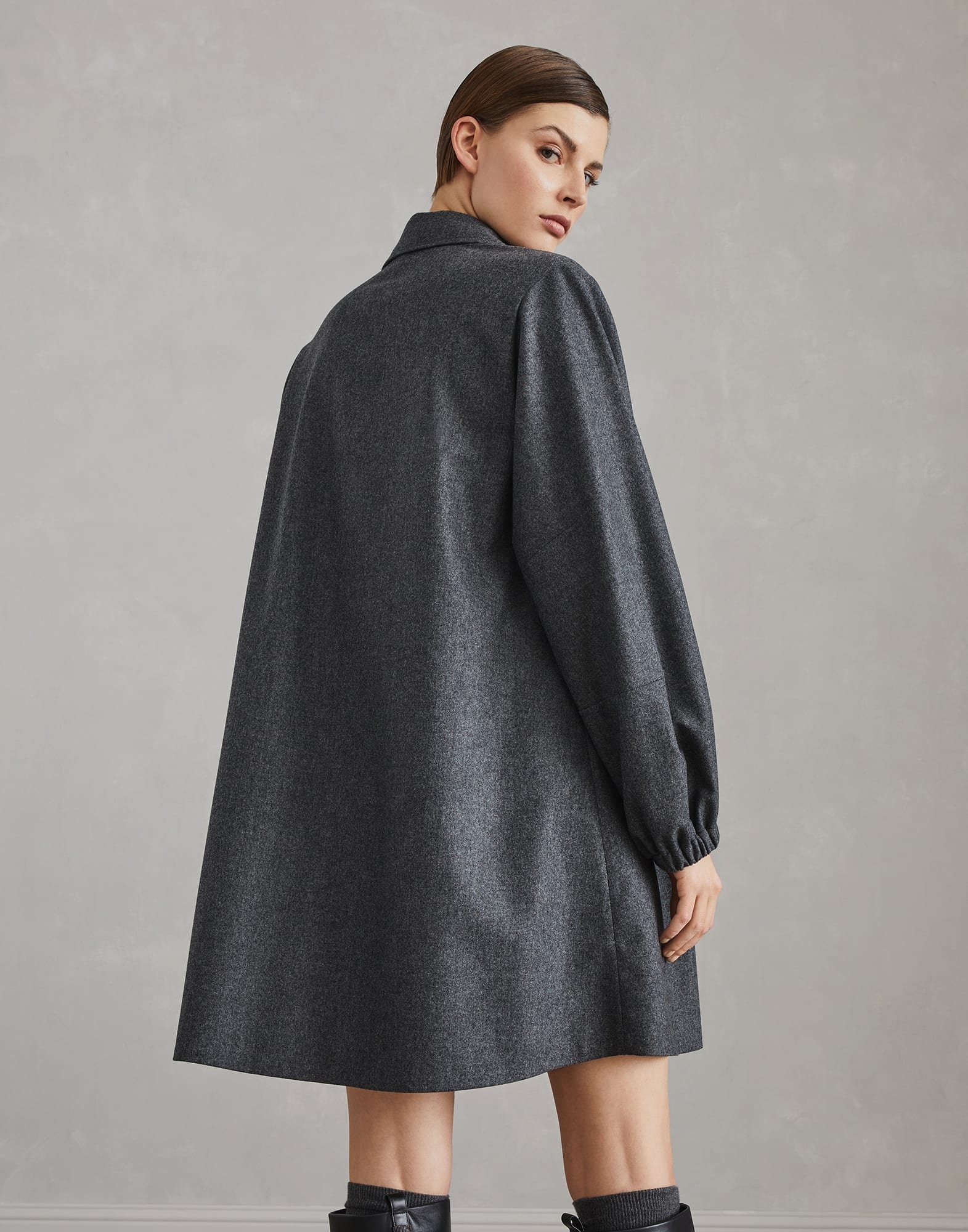 Virgin wool and cashmere flannel shirt dress with monili - 2